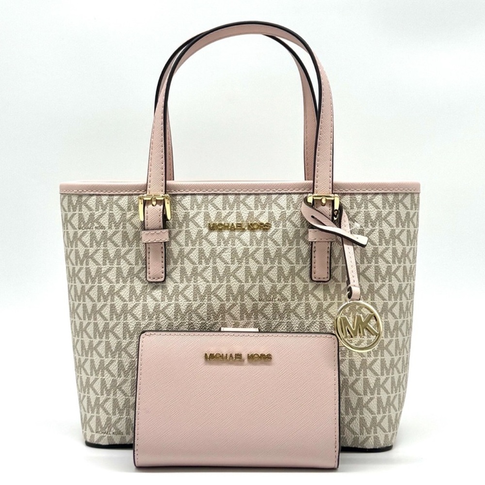 Michael Kors Jet Set Travel XS Logo Top-Zip Tote Bag & Matching Bifold Wallet